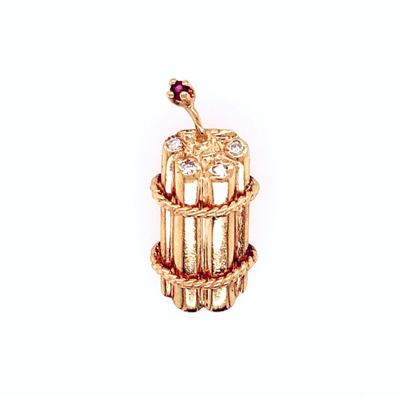 Retro🧨14K Gold🧨Diamond and Ruby Charm Pendant - Picture 2 of 12